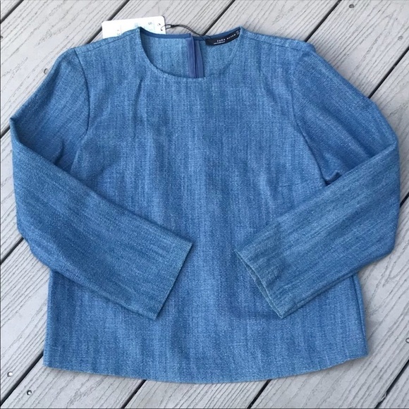 New Zara Women Denim Linen blouse xsmall or small - Picture 3 of 6